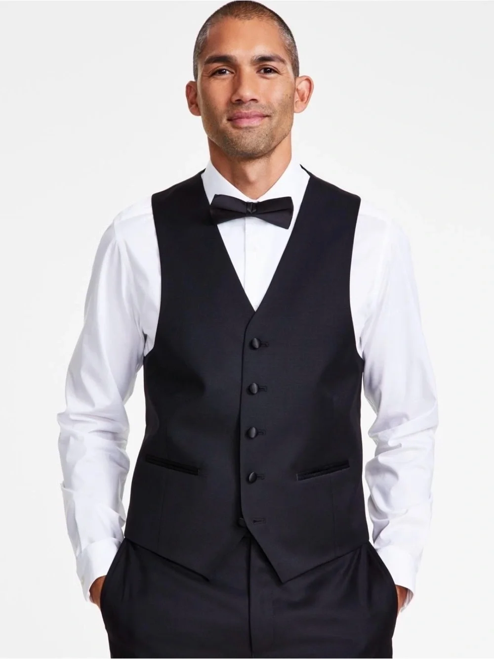 Michael Kors Black Peak-Lapel Tuxedo with Satin Trim